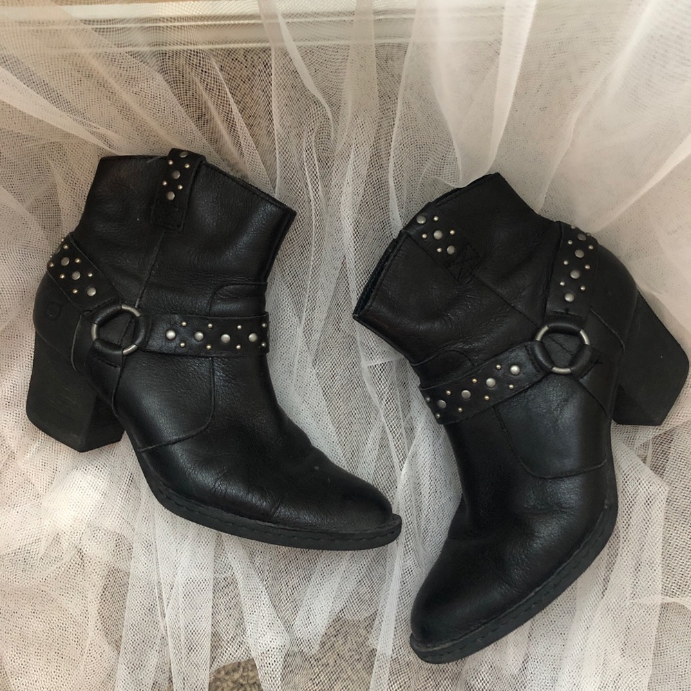 Black Studded Leather Booties